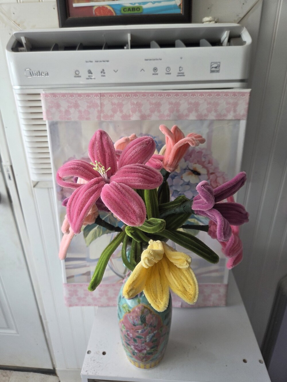 Handcrafted 10 Gogeous Chenile Floral Arrangement - Pink, Peach, Purple & Yellow - Picture 3 of 5
